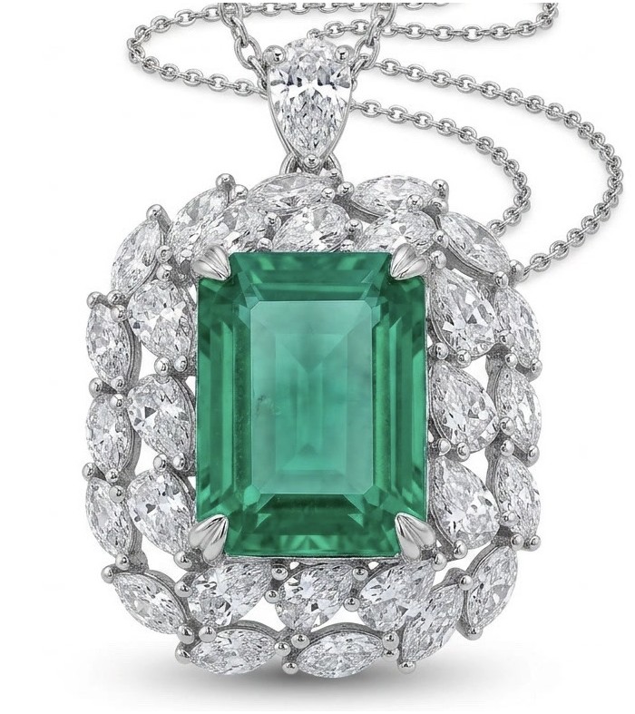 Giovanna - Authentic 18.5 CARAT natural baquette cut Colombian Emerald .925 Sterling Silver handcrafted necklace