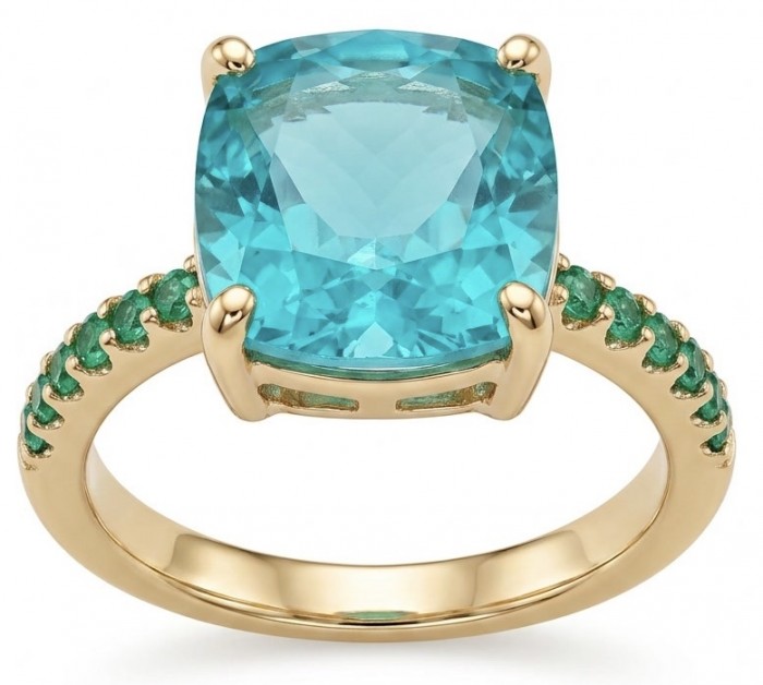 Angelina 8.9 carat authentic Aquamarine 14K Gold over .925 Sterling Silver Handcrafted Ring size 6 1/4