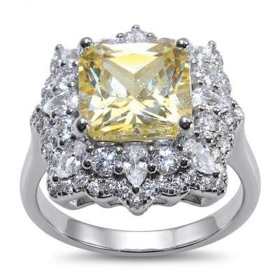 Luxurious asscher cut 5.9 carat Yellow Sapphire .925 Sterling Silver handcrafted Ring s. 6