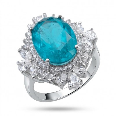 Mesmerizing 14.8 carat Aquamarine rhodium over .925 Sterling Silver handcrafted ring size 8 1/4