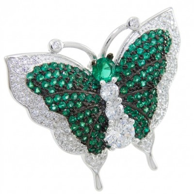 Precious Butterfly Genuine 10.5 carat pave Colombian Emerald .925 Sterling Silver handmade Statement Ring size 7 1/2