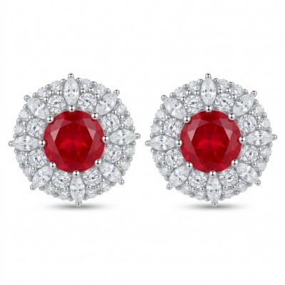 Genuine 3.8 carat Ruby rhodium over .925 Sterling Silver handcrafted Statement Earrings