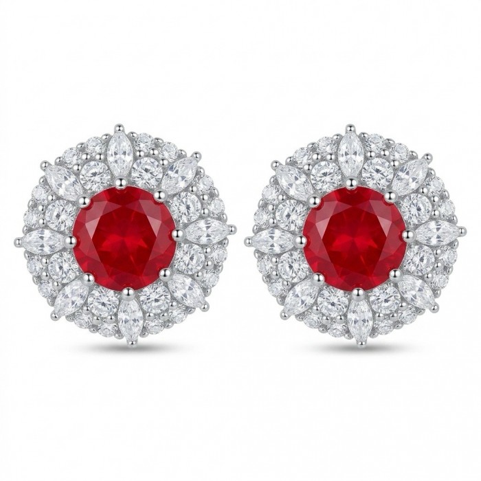 Genuine 3.8 carat Ruby rhodium over .925 Sterling Silver handcrafted Statement Earrings