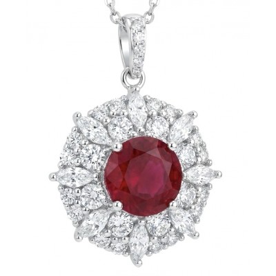 Genuine 3.8 carat Ruby rhodium over .925 Sterling Silver handcrafted Statement Pendant