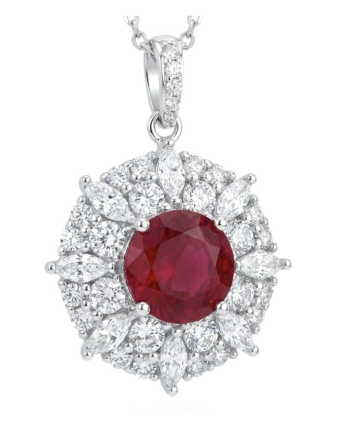 Genuine 3.8 carat Ruby rhodium over .925 Sterling Silver handcrafted Statement Pendant