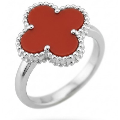 A four-leaf clover Coral .925 Sterling Silver handcrafted ring s. 6 1/4