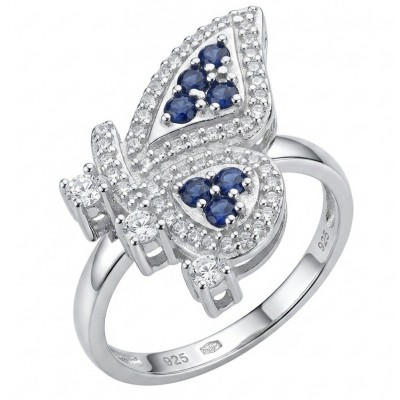 Vintage style - Blue Butterfly - 2.8 carat Sapphire .925 Sterling Silver handcrafted Statement ring s. 8