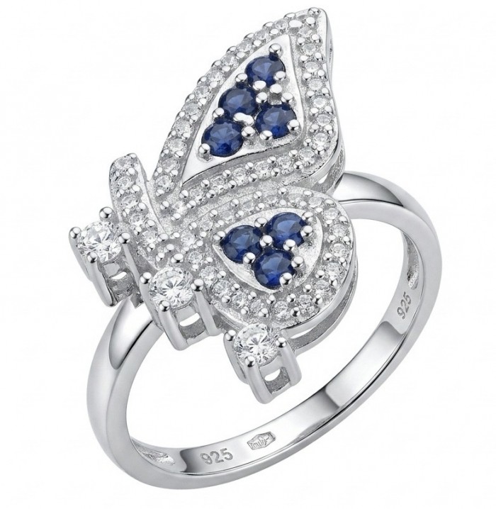 Vintage style - Blue Butterfly - 2.8 carat Sapphire .925 Sterling Silver handcrafted Statement ring s. 8
