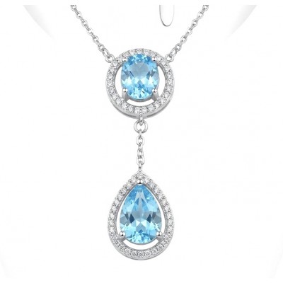 Endless Beauty 6.5 carat Swiss Blue Topaz .925 Sterling Silver Handcrafted necklace