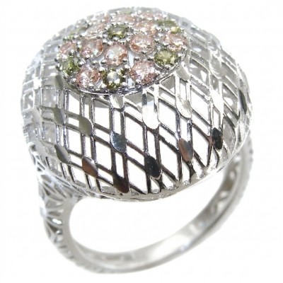 Casablanca Italy made 1.8 carat Morganite Peridot .925 Sterling Silver brilliantly handcrafted ring s. 8