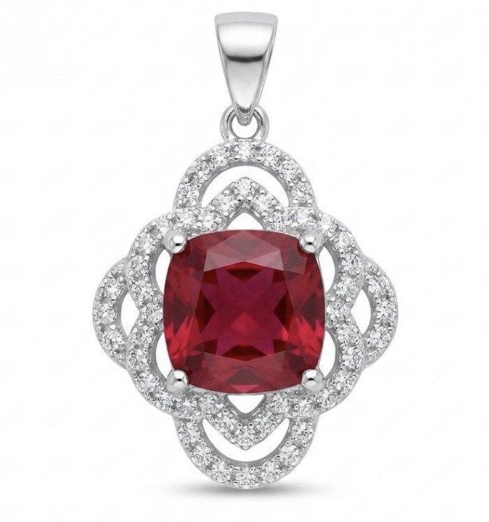 Genuine 4.8 carat Ruby rhodium over .925 Sterling Silver handcrafted Statement Pendant