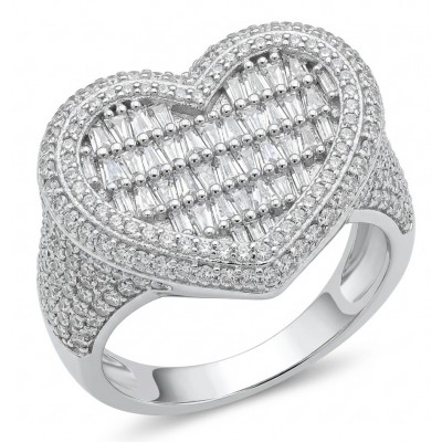 Art Deco Precious Heart - 10.5 carat White Sapphire .925 Sterling Silver Handcrafted Statement Ring size 7 1/4