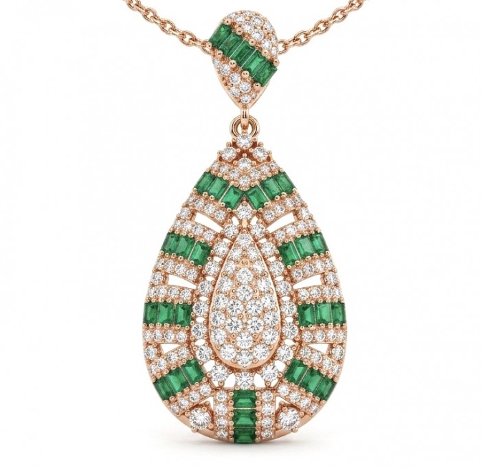 Isabella 4.2 carat oval cut Emerald 18K Rose Gold .925 Sterling Silver Perfectly handcrafted pendant