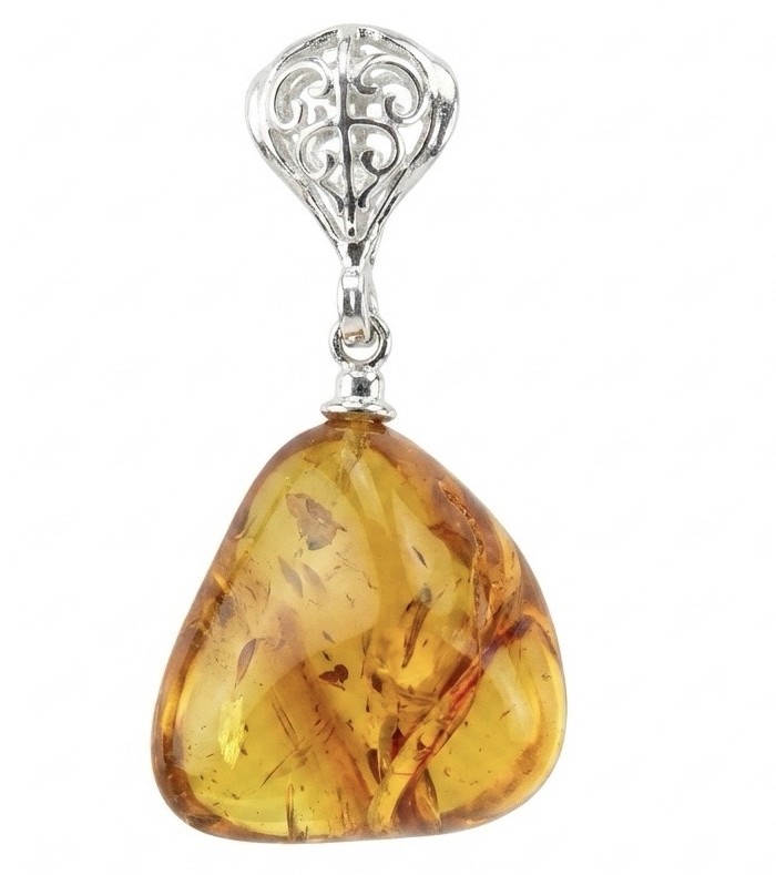 Prehistoric Authentic Golden Baltic Amber .925 Sterling Silver beautifully handcrafted Pendant