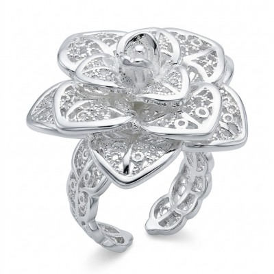 Silver Rose Vintage style Luxurious fashion ring s. 7 adjustable