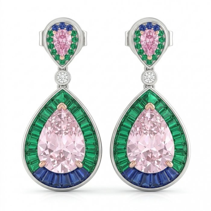 Emily - Art Deco - Precious genuine 12.2 carat Kunzite rhodium over .925 Sterling Silver handcrafted earrings - video