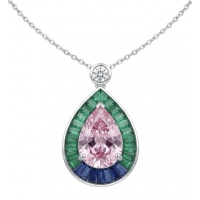 Emily - Art Deco - Precious genuine 10.2 carat Kunzite rhodium over .925 Sterling Silver handcrafted necklace