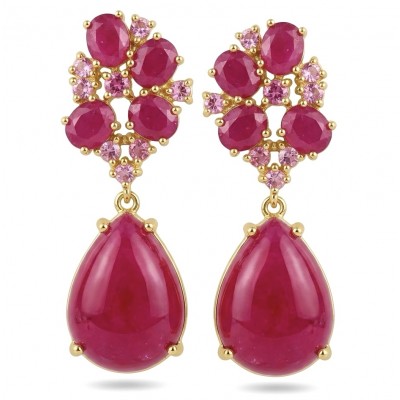 Giovanna - Magnificent Jewel - 24.2 carat Kashmir Ruby .925 Sterling Silver dipped in 22K Gold handcrafted incredible Statement earrings