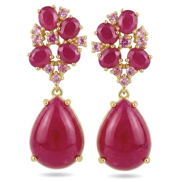 Giovanna - Magnificent Jewel - 24.2 carat Kashmir Ruby .925 Sterling Silver dipped in 22K Gold handcrafted incredible Statement earrings - video