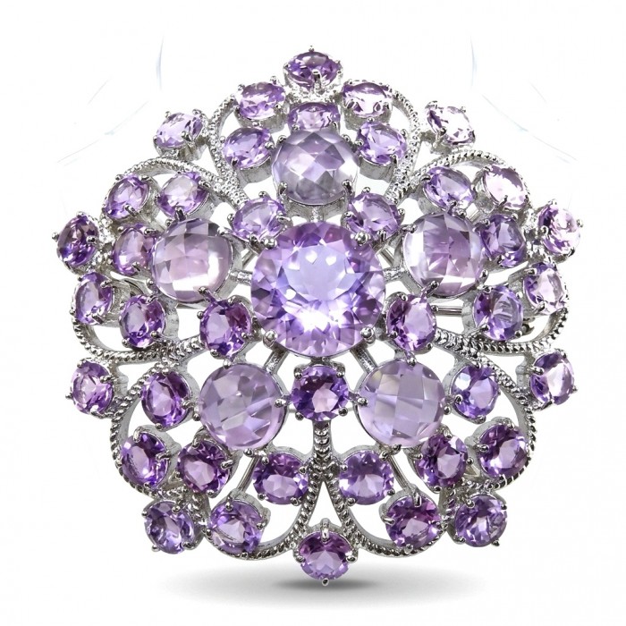 Mademoiselle - Vintage Design 45.4 CARAT Brazilian Pink Amethyst rhodium over .925 Sterling Silver handcrafted Pendant & Brooch