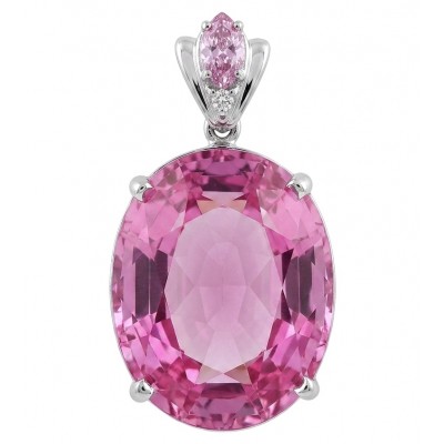 Incredible oval cut 27.8 carat Bubblegum Pink Sapphire .925 Sterling Silver handcrafted pendant