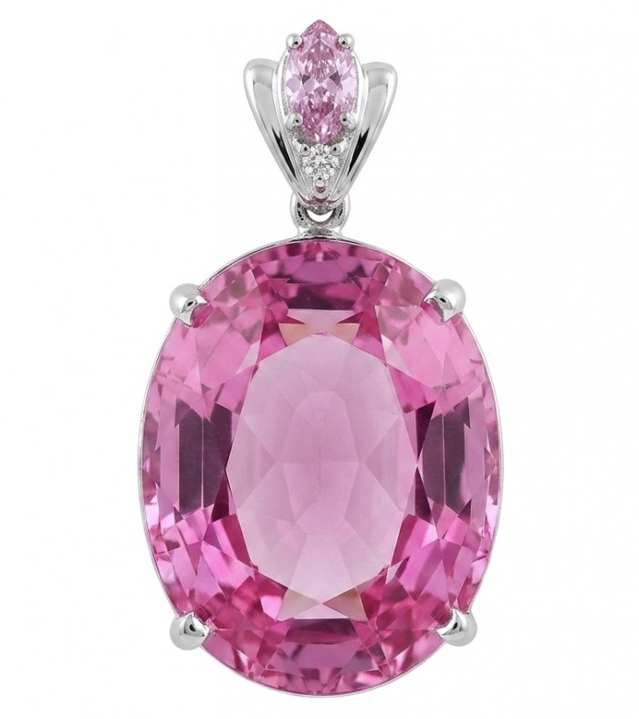 Incredible oval cut 27.8 carat Bubblegum Pink Sapphire .925 Sterling Silver handcrafted pendant