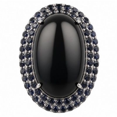 Vintrage Design - Large 58.8 carat Genuine the best quality Mexican Onyx .925 Sterling Silver handcrafted Pendant Brooch