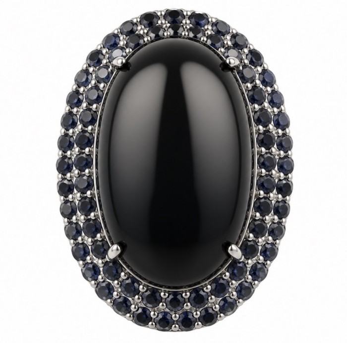 Vintrage Design - Large 58.8 carat Genuine the best quality Mexican Onyx .925 Sterling Silver handcrafted Pendant Brooch
