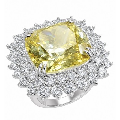 Solid asscher cut 25.8 carat Genuine Yellow Sapphire .925 Sterling Silver handcrafted ring size 6