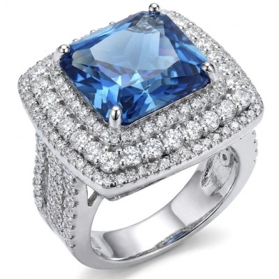 Emily asscher cut 10.7 carat Tanzanite .925 Sterling Silver handmade Statement ring size 6