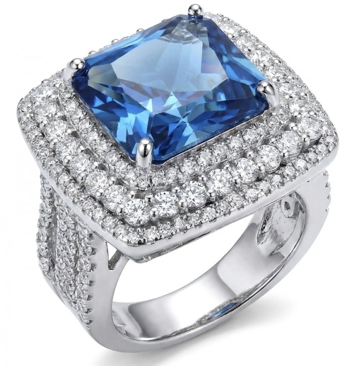 Emily asscher cut 10.7 carat Tanzanite .925 Sterling Silver handmade Statement ring size 6