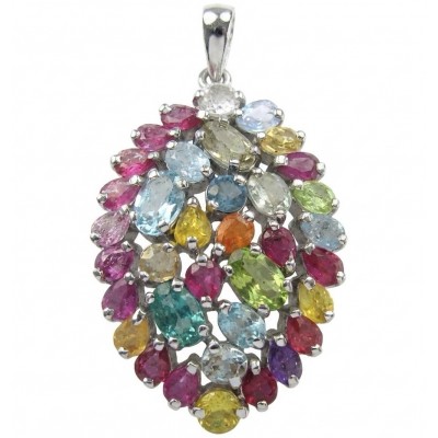 Colors of the Earth Precious 24.5 carat Multigem .925 Sterling Silver dipped in black rhodium Pendant