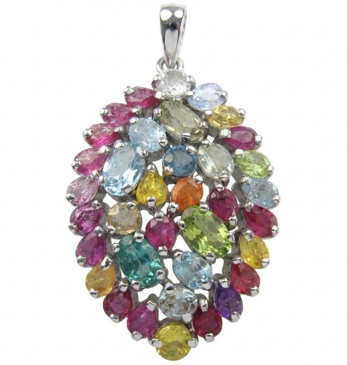 Colors of the Earth Precious 24.5 carat Multigem .925 Sterling Silver dipped in black rhodium Pendant