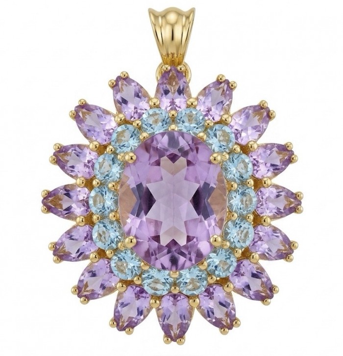 Serenity 28.8 carat Precious Amethyst .925 Sterling Silver dipped in 18K Gold handcarfted Pendant