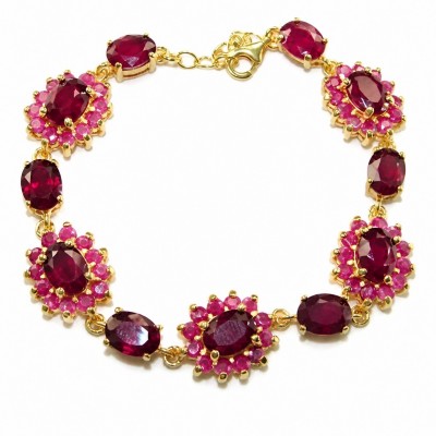 Bella Rosa - 29.4 carat authentic Mozambique Ruby .925 Sterling Silver dipped in 22K Gold handcrafted Bracelet