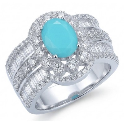 Elizabeth 4.2 carat Colombian Emerald .925 Sterling Silver dipped in Rhodium handcrafted Ring size 7