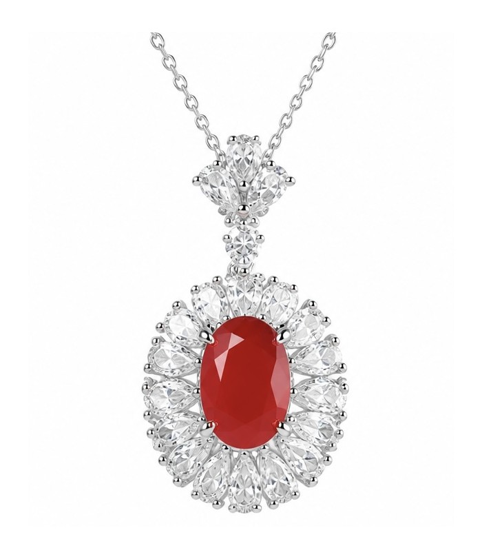 Luxurious 6.8 carat natural Mozambique Ruby .925 Sterling Silver .925 Sterling Silver Statement Necklace