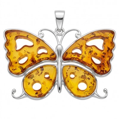 Golden Authentic carved Baltic Amber .925 Sterling Silver handcrafted pendant
