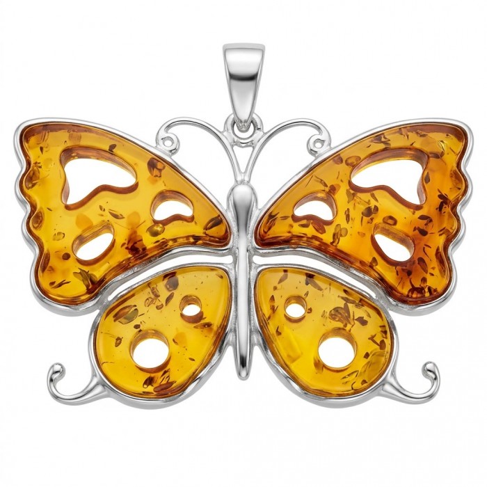 Golden Authentic carved Baltic Amber .925 Sterling Silver handcrafted pendant