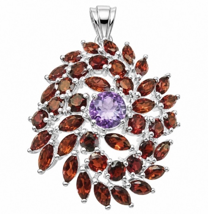 Clementine - Precious 32.5 carat Multigem .925 Sterling Silver dipped in rhodium Pendant