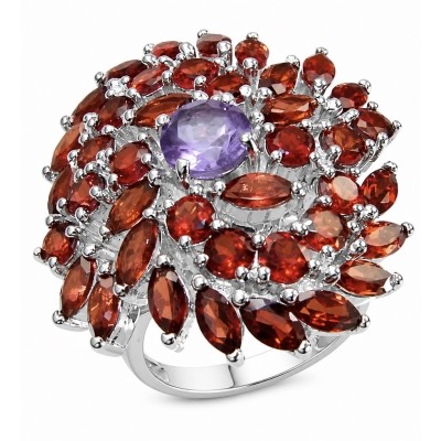 Clementine - Precious 32.5 carat Multigem .925 Sterling Silver dipped in rhodium handcrafted Statement Ring size 7