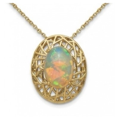 Earth Treasure Authentic 12.8 carat Golden Ethiopian Opal 22K Gold over .925 Sterling Silver handcrafted Statament Necklace