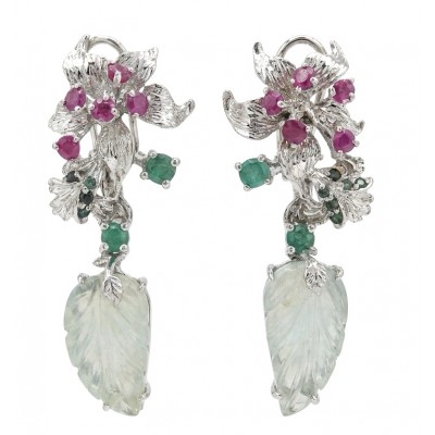 RARE BEAUTY! Valentina 38.2 carat CARVED Green Amethyst .925 Sterling Silver dipped in rhodium Statement earrings
