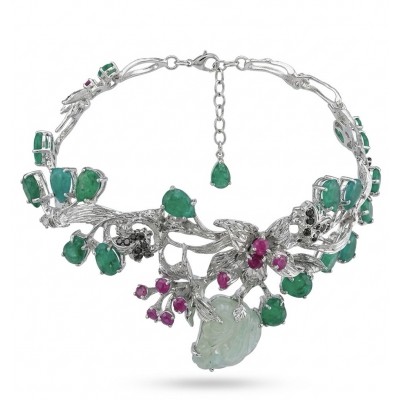 RARE BEAUTY! Valentina 58.2 carat CARVED Green Amethyst .925 Sterling Silver dipped in rhodium Statement handcrafted Bracelet