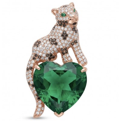 Precious Cheetah authentic 38.5 carat EMERALD .925 Sterling Silver dipped in 14K Rose Gold Handcrafted pendant brooch