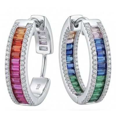 Inside- Out Rainbow Authentic 12.9 carat Multicolor Topaz .925 Sterling Silver brilliantly handcrafted HOOP earrings