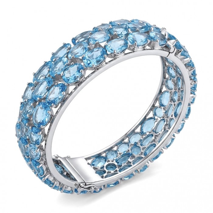 Serenity - Spectacular authentic 155.7 carat Swiss Blue Topaz .925 Sterling Silver handmade bangle Bracelet