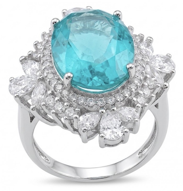 Mesmerizing 14.8 carat Aquamarine rhodium over .925 Sterling Silver handcrafted ring size 6 3/4
