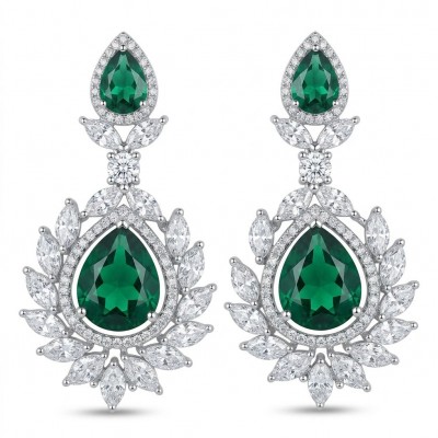 Magnificent Jewel 15.5 carat Colombian Emerald .925 Sterling Silver dippedin Rhodium handcrafted earrings