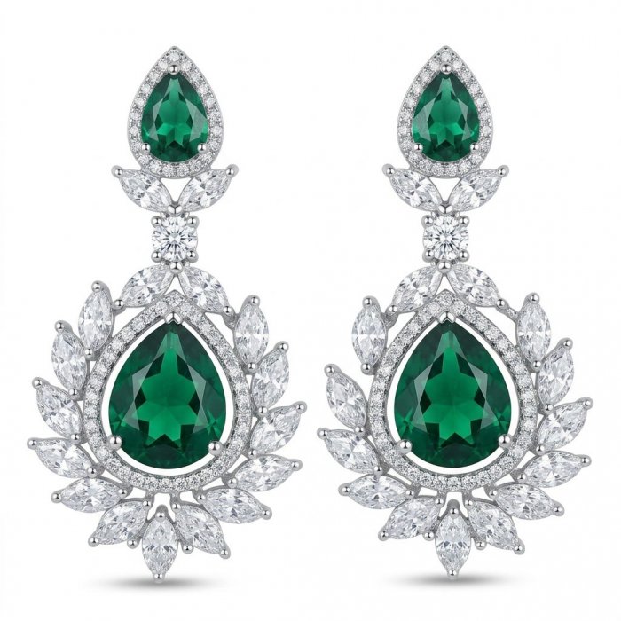 Magnificent Jewel 15.5 carat Colombian Emerald .925 Sterling Silver dippedin Rhodium handcrafted earrings - video